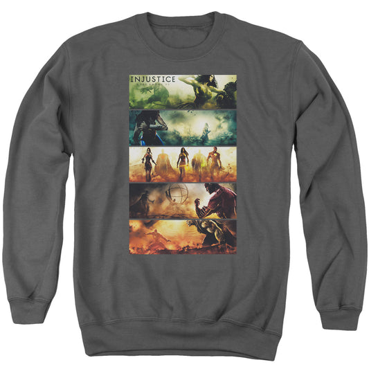 Injustice Gods Among Us - Panels - Adult Crewneck Sweatshirt - Charcoal