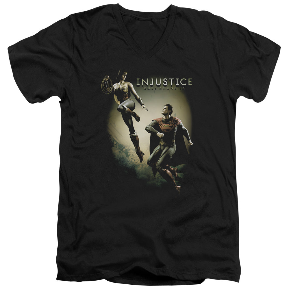 Injustice Gods Among Us - Battle Of The Gods - Short Sleeve Adult V-neck 30/1 - Black T-shirt