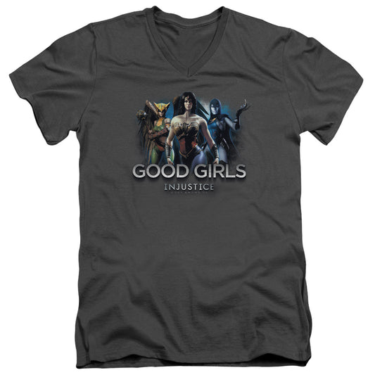 Injustice Gods Among Us - Good Girls - Short Sleeve Adult V-neck 30/1 - Charcoal T-shirt