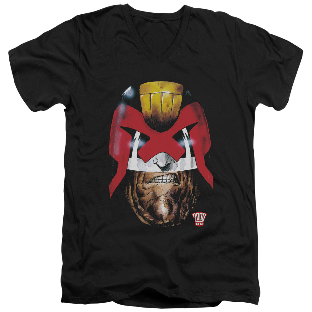 Judge Dredd - Dredds Head - Short Sleeve Adult V-neck - Black T-shirt