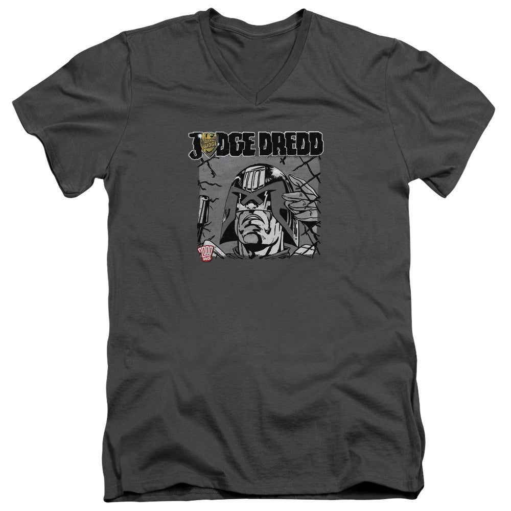 Judge Dredd - Fenced - Short Sleeve Adult V-neck - Charcoal T-shirt