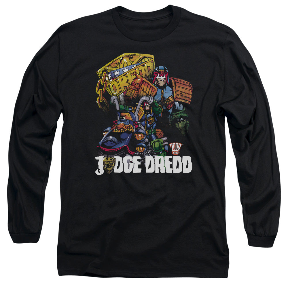 Judge Dredd - Bike And Badge - Long Sleeve Adult 18/1 - Black T-shirt