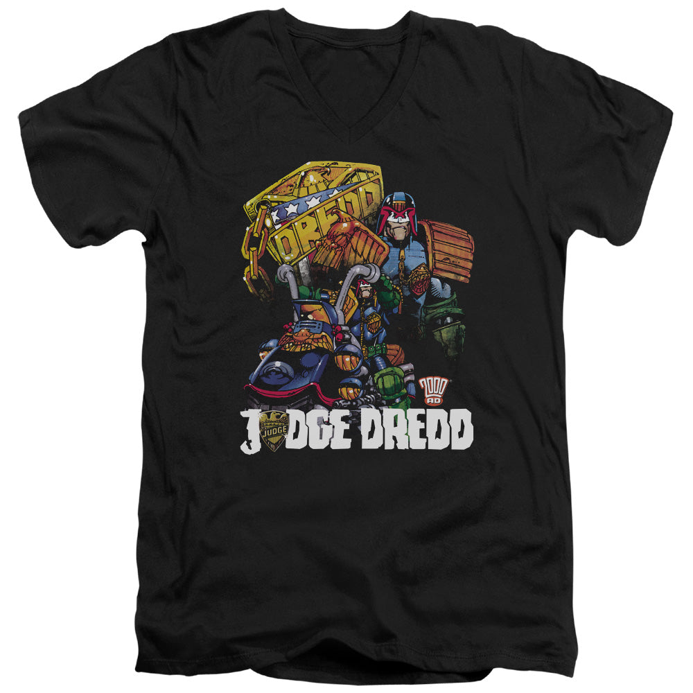 Judge Dredd - Bike And Badge - Short Sleeve Adult V-neck - Black T-shirt
