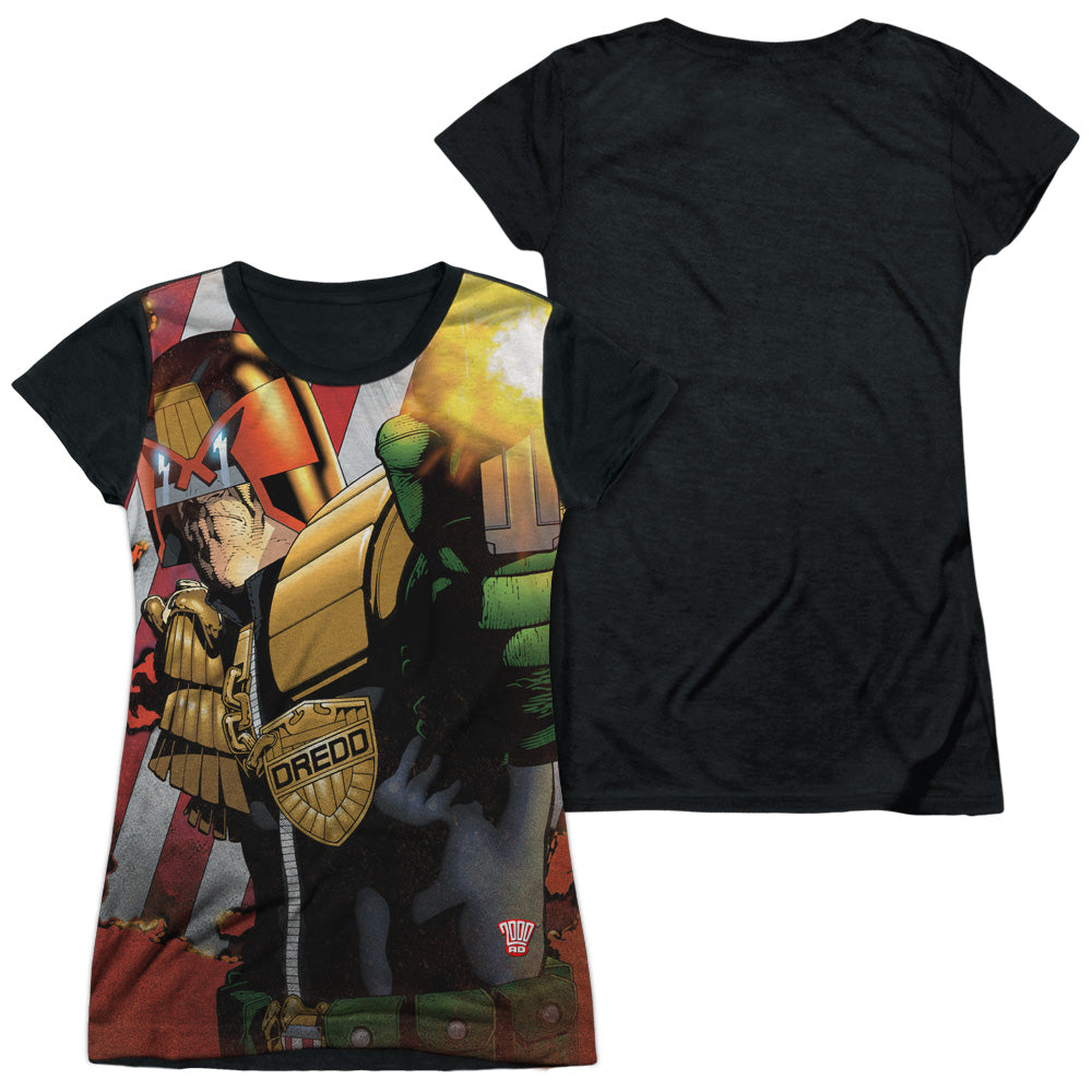 Judge Dredd - Democracy - Short Sleeve Junior Poly Black Back - White T-shirt