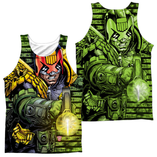 Judge Dredd - Matrix (Front/back Print) - Adult 100% Poly Tank Top - White