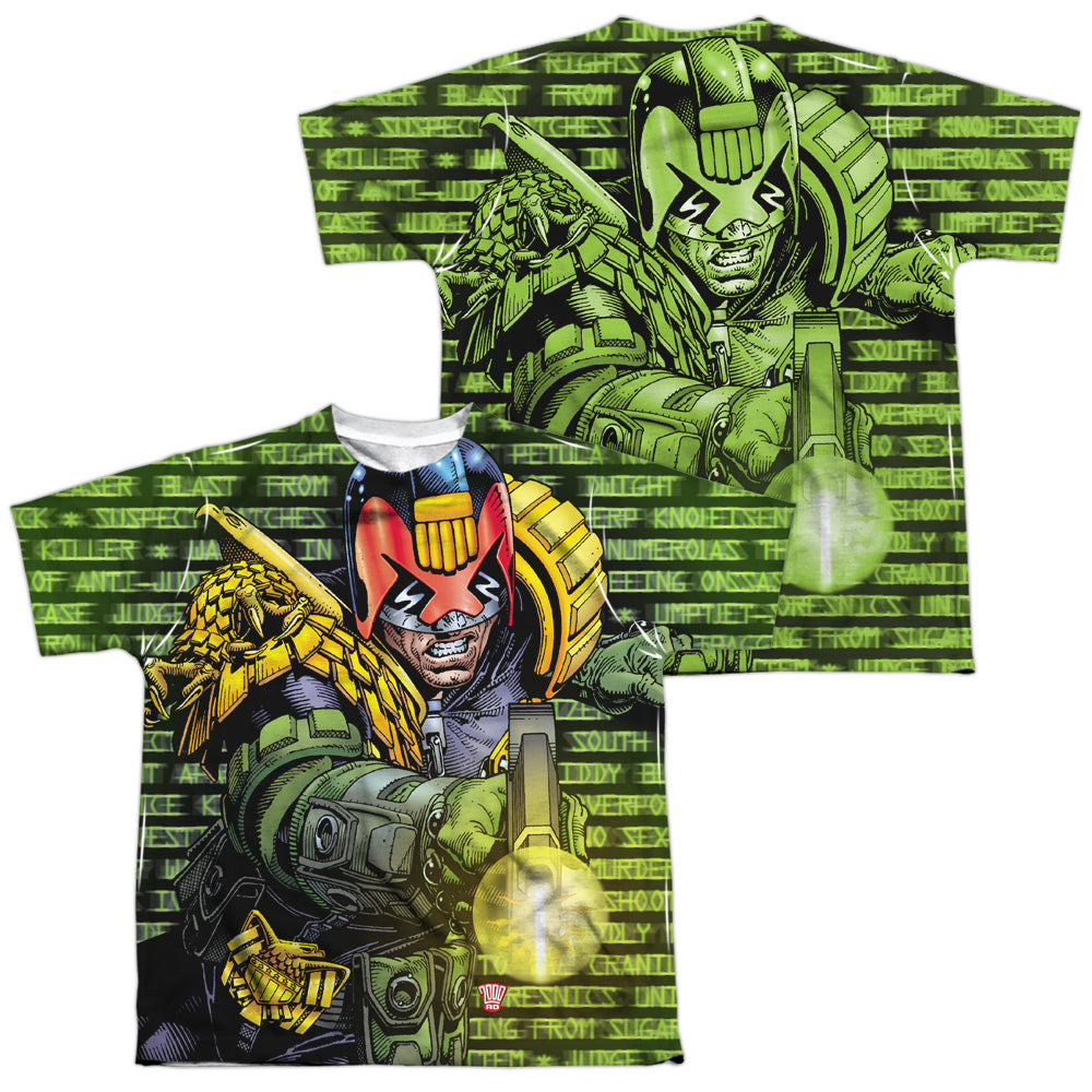 Judge Dredd - Matrix (Front/back Print) - Short Sleeve Youth Poly Crew - White T-shirt