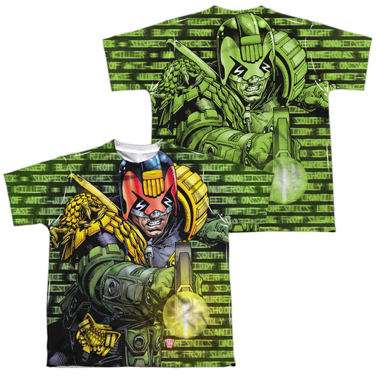 Judge Dredd - Matrix (Front/back Print) - Short Sleeve Youth Poly Crew - White T-shirt