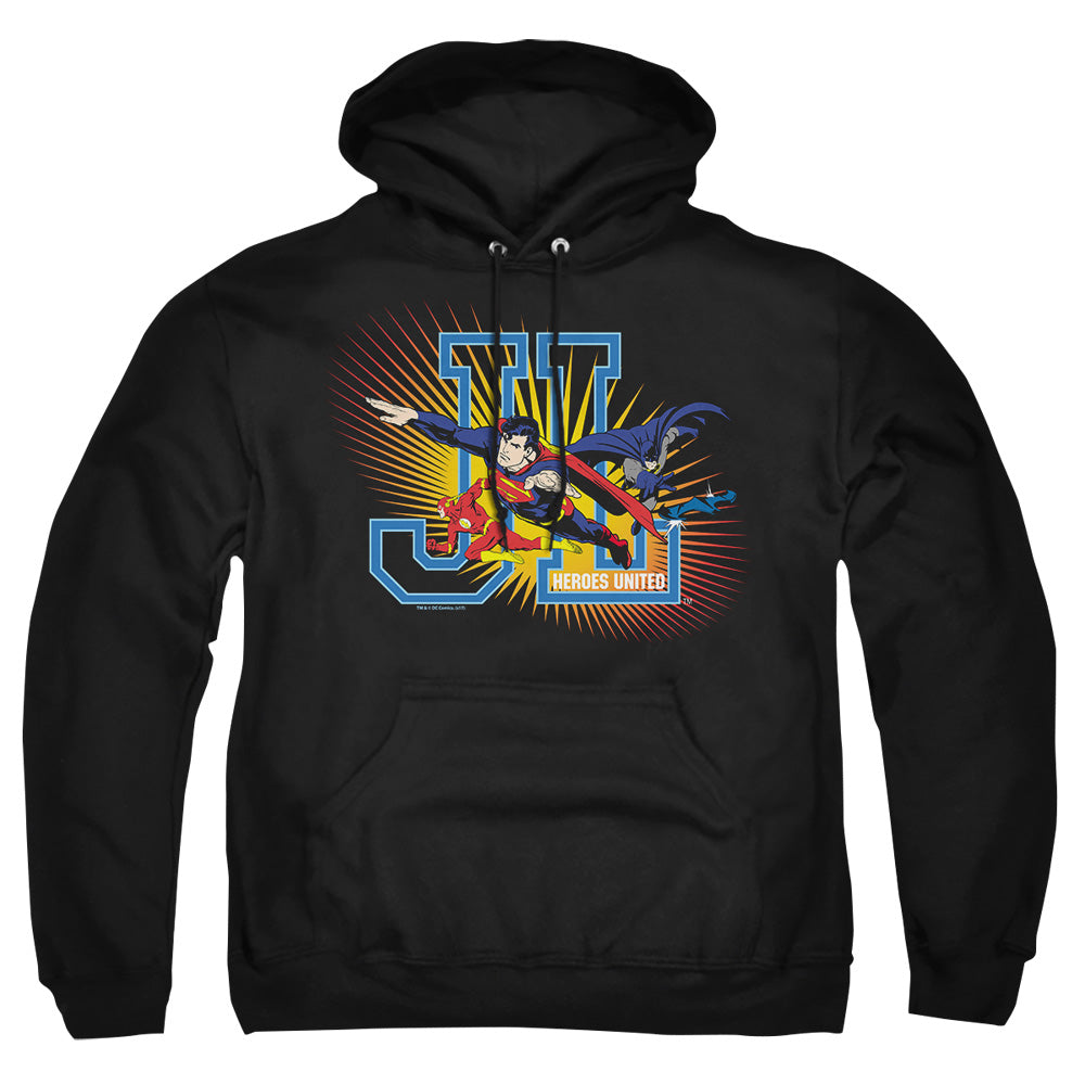 Jla - Heroes United - Adult Pull-over Hoodie - Black