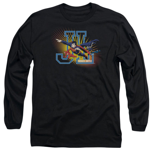 Jla - Heroes United - Long Sleeve Adult 18/1 - Black T-shirt