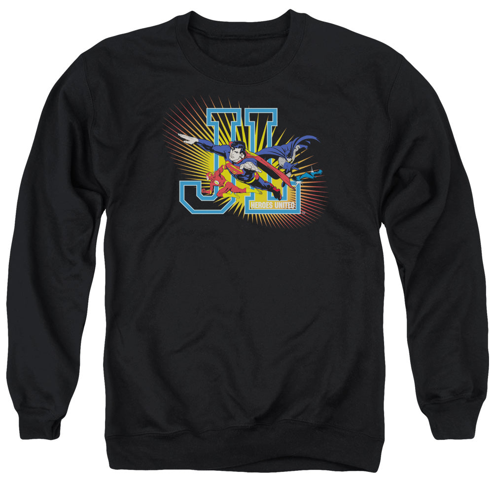 Jla - Heroes United - Adult Crewneck Sweatshirt - Black
