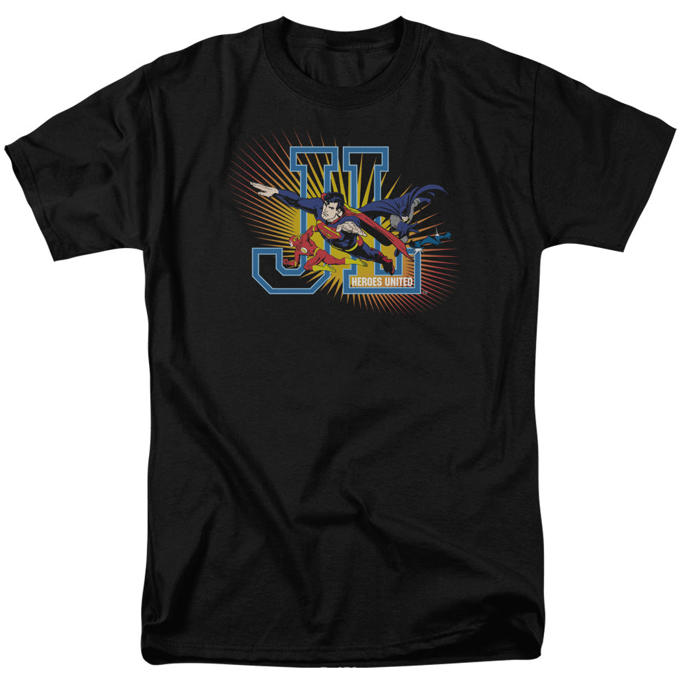 Jla - Heroes United - Short Sleeve Adult 18/1 - Black T-shirt