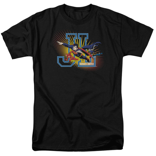 Jla - Heroes United - Short Sleeve Adult 18/1 - Black T-shirt