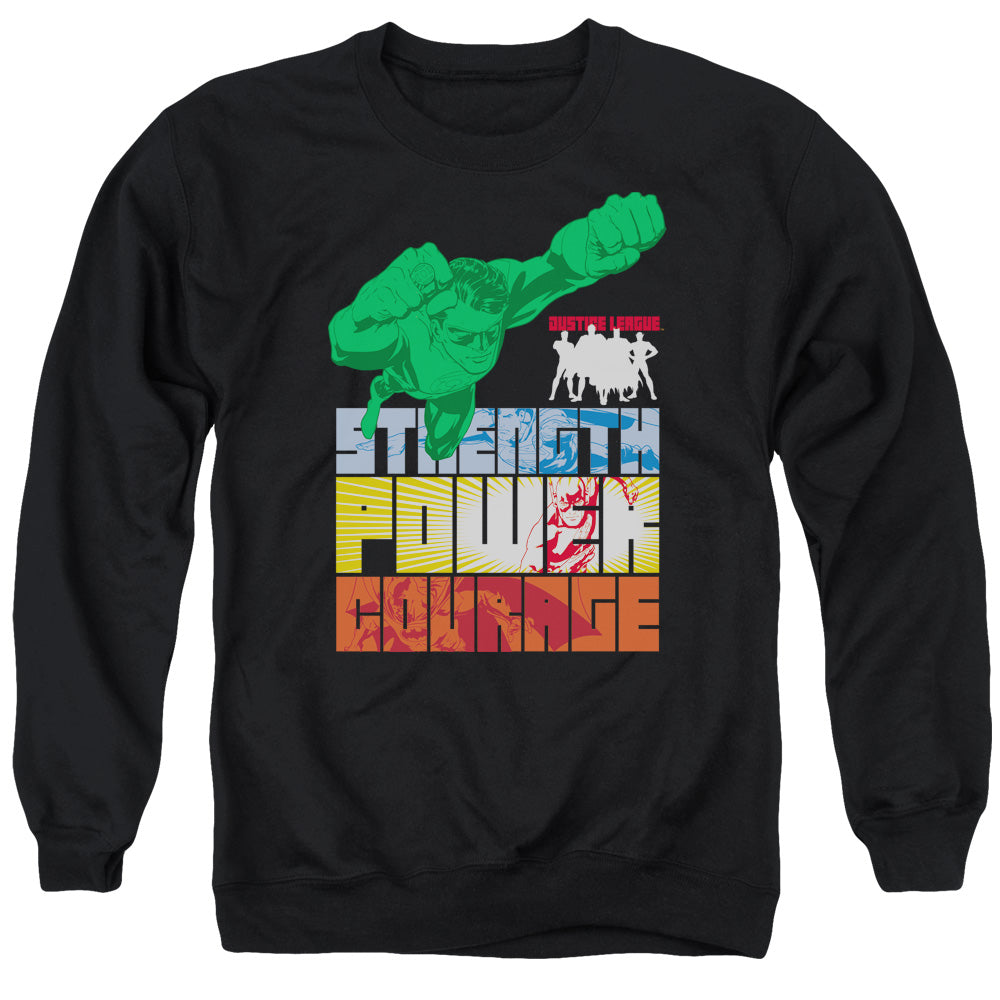 Jla - Heroic Qualities - Adult Crewneck Sweatshirt - Black