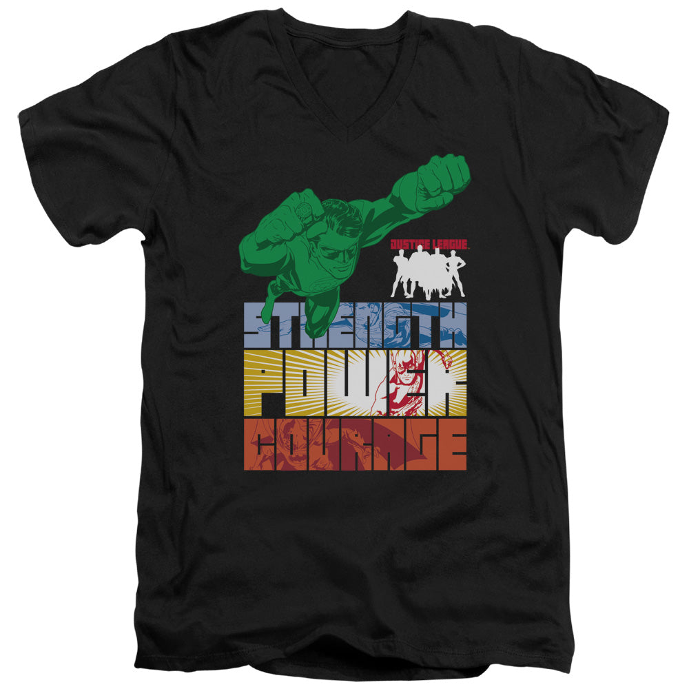 Jla - Heroic Qualities - Short Sleeve Adult V-neck - Black T-shirt
