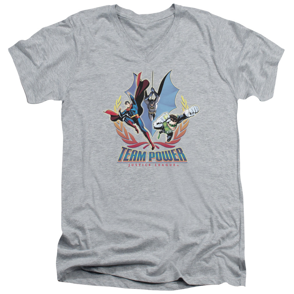 Jla - Team Power - Short Sleeve Adult V-neck - Athletic Heather T-shirt