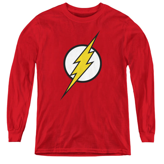 Jla - Flash Logo - Youth Long Sleeve Tee - Red
