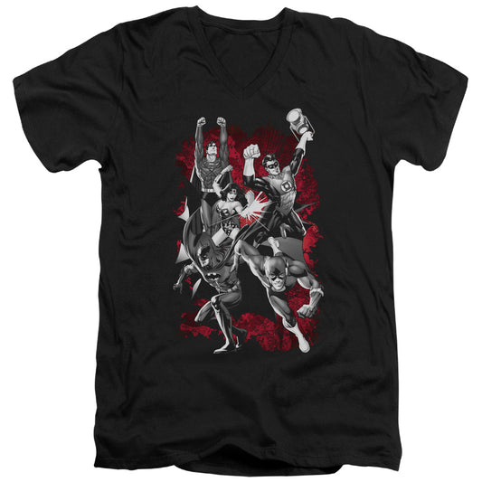 Jla - Jla Explosion - Short Sleeve Adult V-neck - Black T-shirt