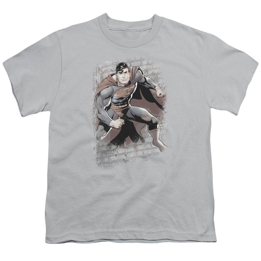Jla - Superman Bricks - Short Sleeve Youth 18/1 - Silver T-shirt