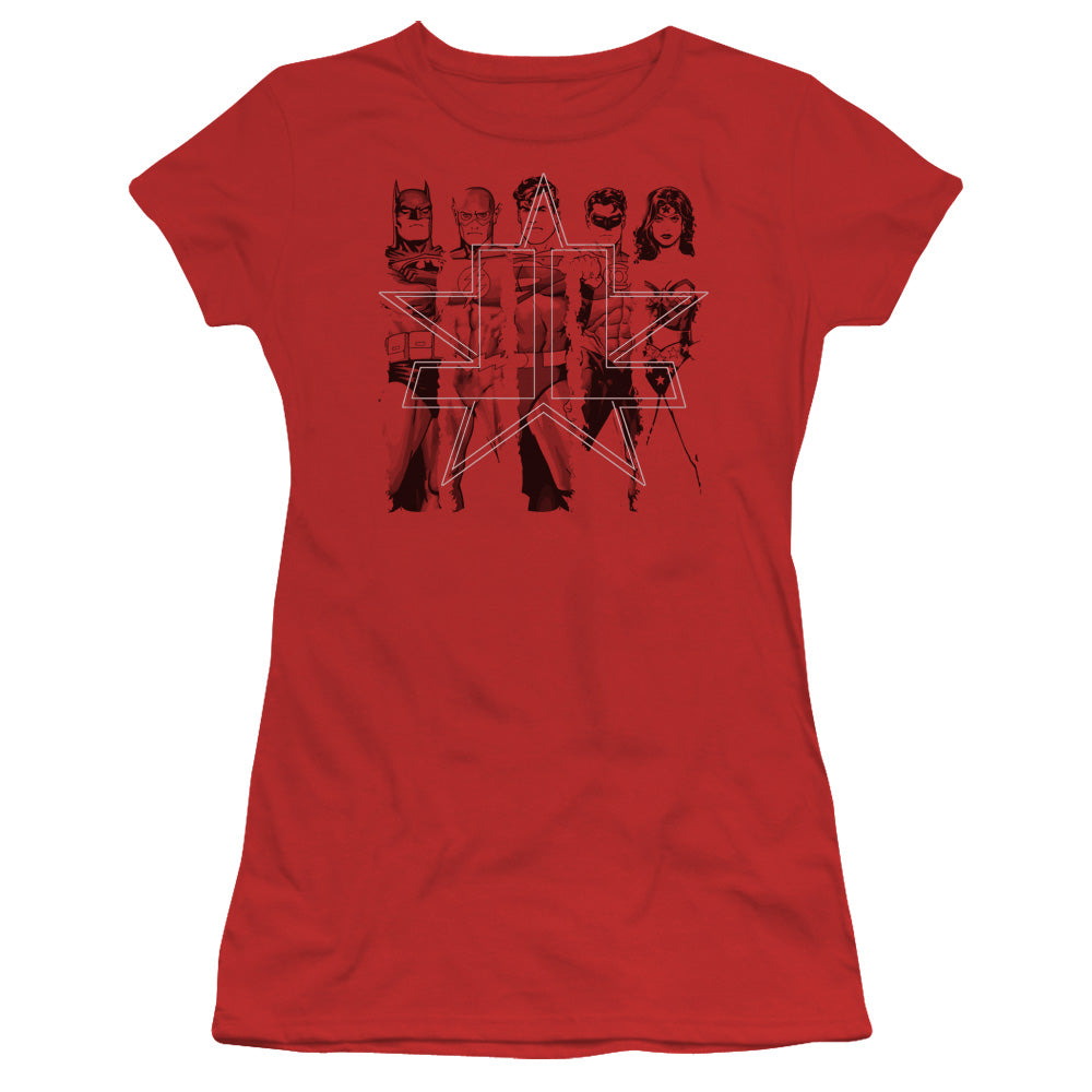 Jla - Five Stars - Short Sleeve Junior Sheer - Red T-shirt