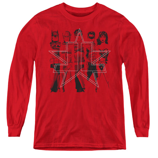 Jla Five Stars - Youth Long Sleeve Tee - Red