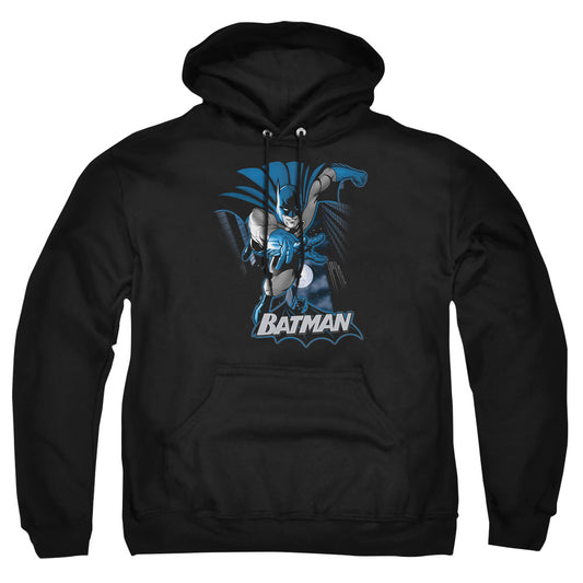 Jla - Batman Blue &amp; Gray - Adult Pull-over Hoodie - Black
