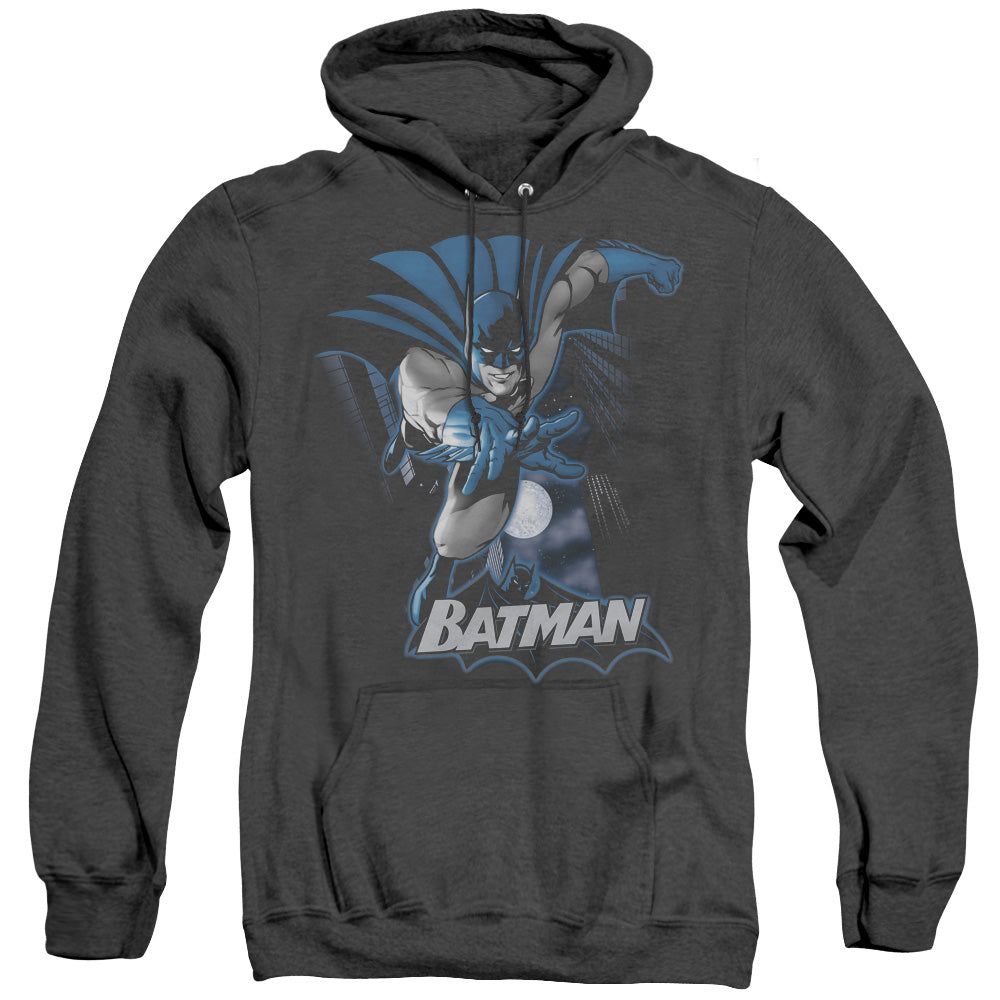 Jla - Batman Blue & Gray - Adult Heather Hoodie - Black