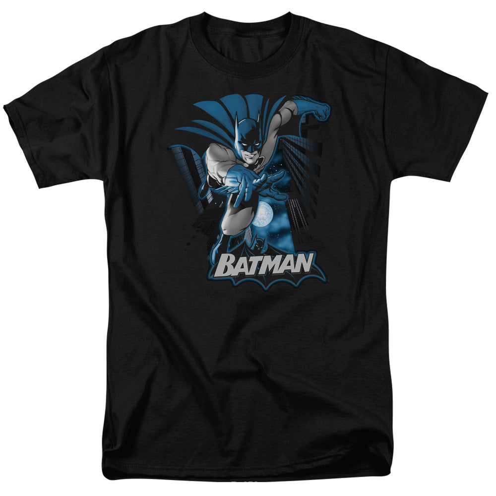 Jla - Batman Blue & Gray - Short Sleeve Adult 18/1 - Black T-shirt