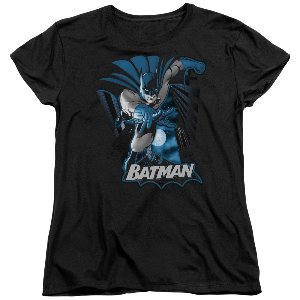 Jla - Batman Blue & Gray - Short Sleeve Womens Tee - Black T-shirt