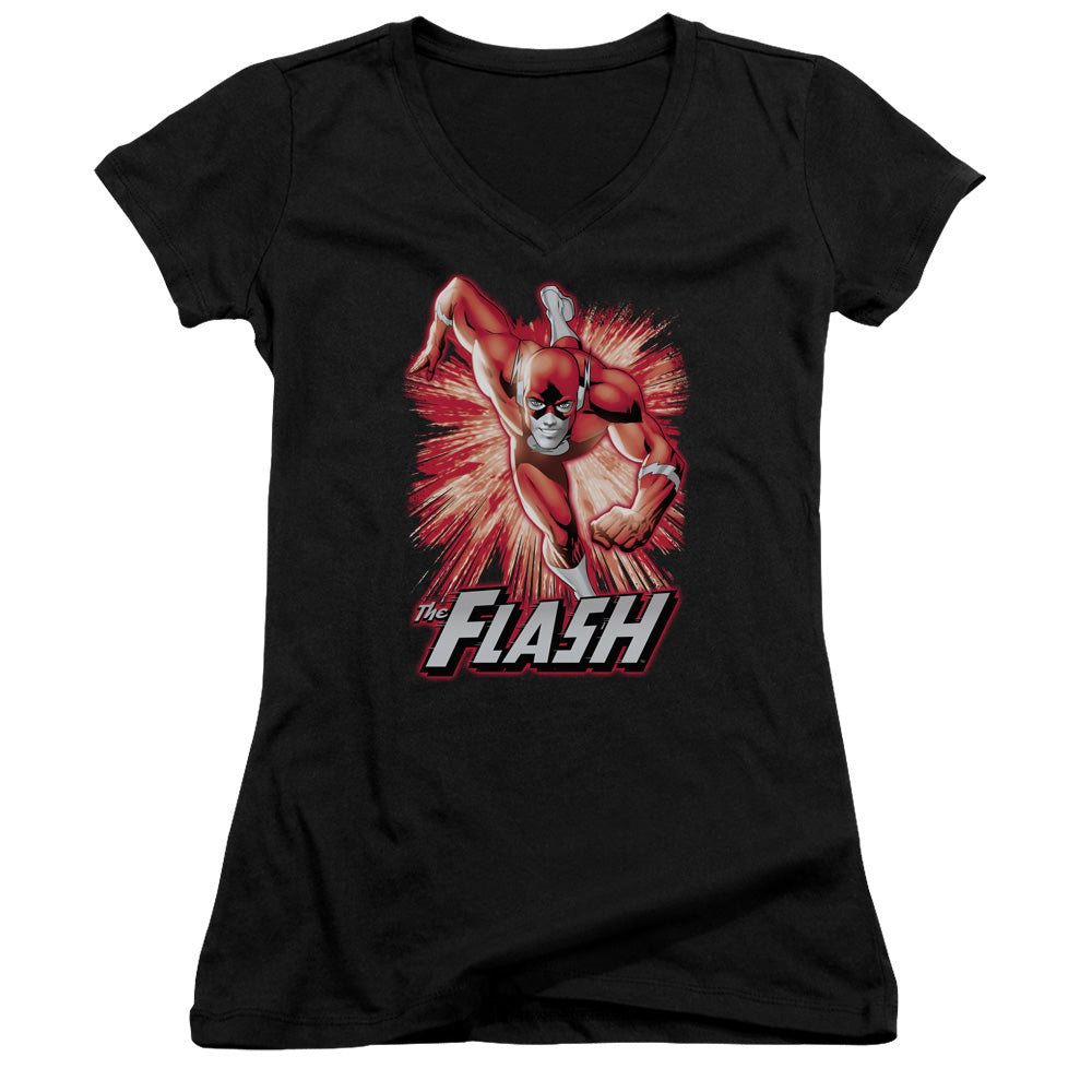 Jla - Flash Red & Gray - Junior V-neck - Black