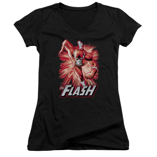 Jla - Flash Red & Gray - Junior V-neck - Black