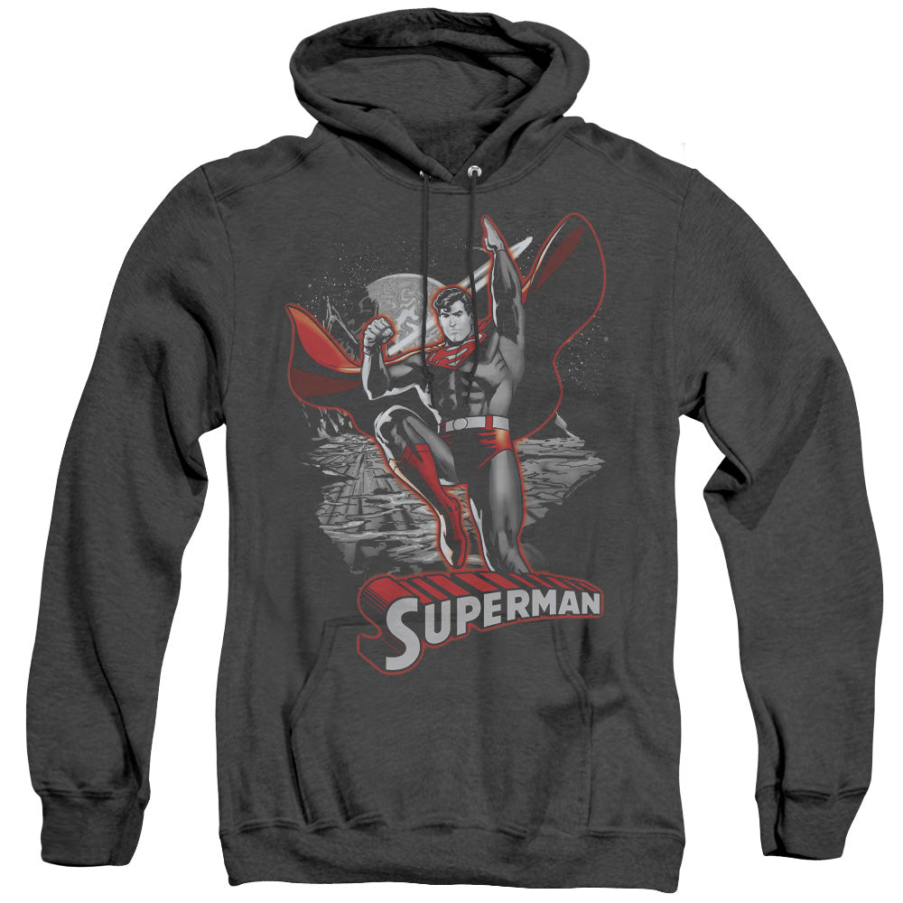 Jla - Superman Red & Gray - Adult Heather Hoodie - Black