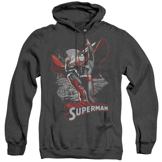 Jla - Superman Red & Gray - Adult Heather Hoodie - Black