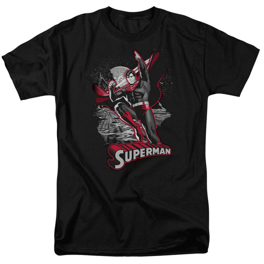 Jla - Superman Red & Gray - Short Sleeve Adult 18/1 - Black T-shirt