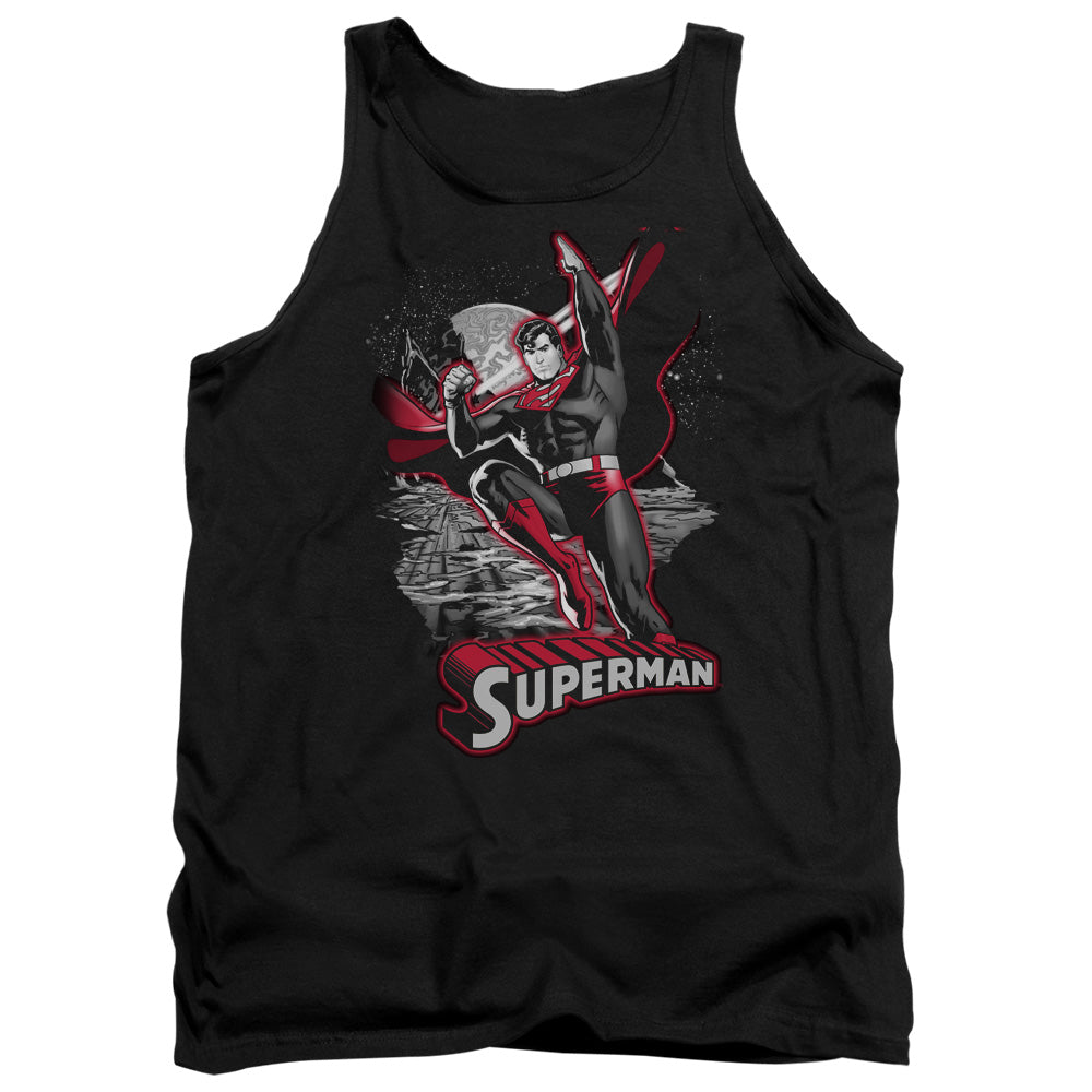 Jla - Superman Red & Gray - Adult Tank - Black