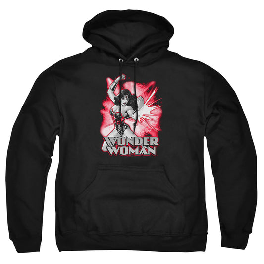 Jla - Wonder Woman Red &amp; Gray - Adult Pull-over Hoodie - Black