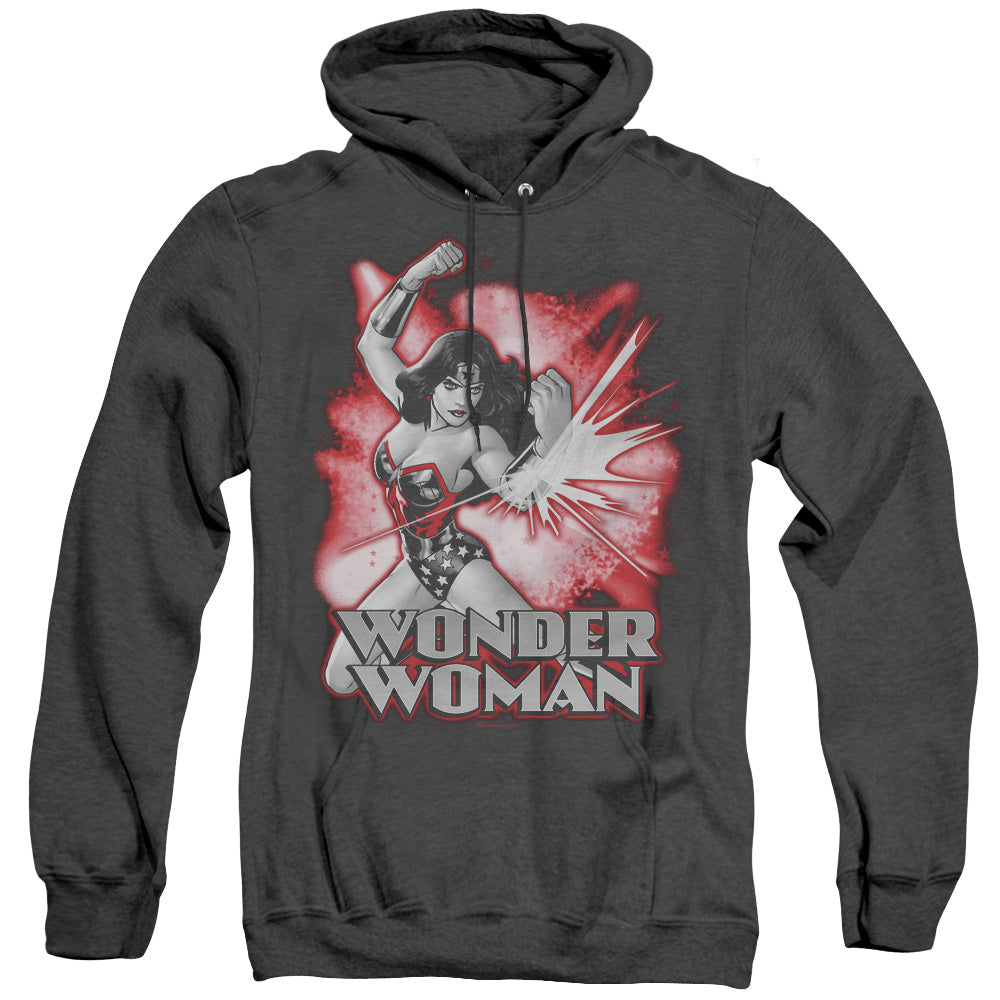 Jla - Wonder Woman Red & Gray - Adult Heather Hoodie - Black
