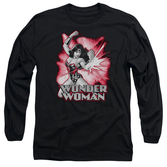 Jla - Wonder Woman Red & Gray - Long Sleeve Adult 18/1 - Black T-shirt