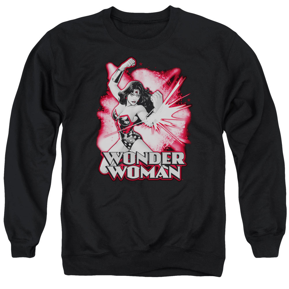 Jla - Wonder Woman Red &amp; Gray - Adult Crewneck Sweatshirt - Black