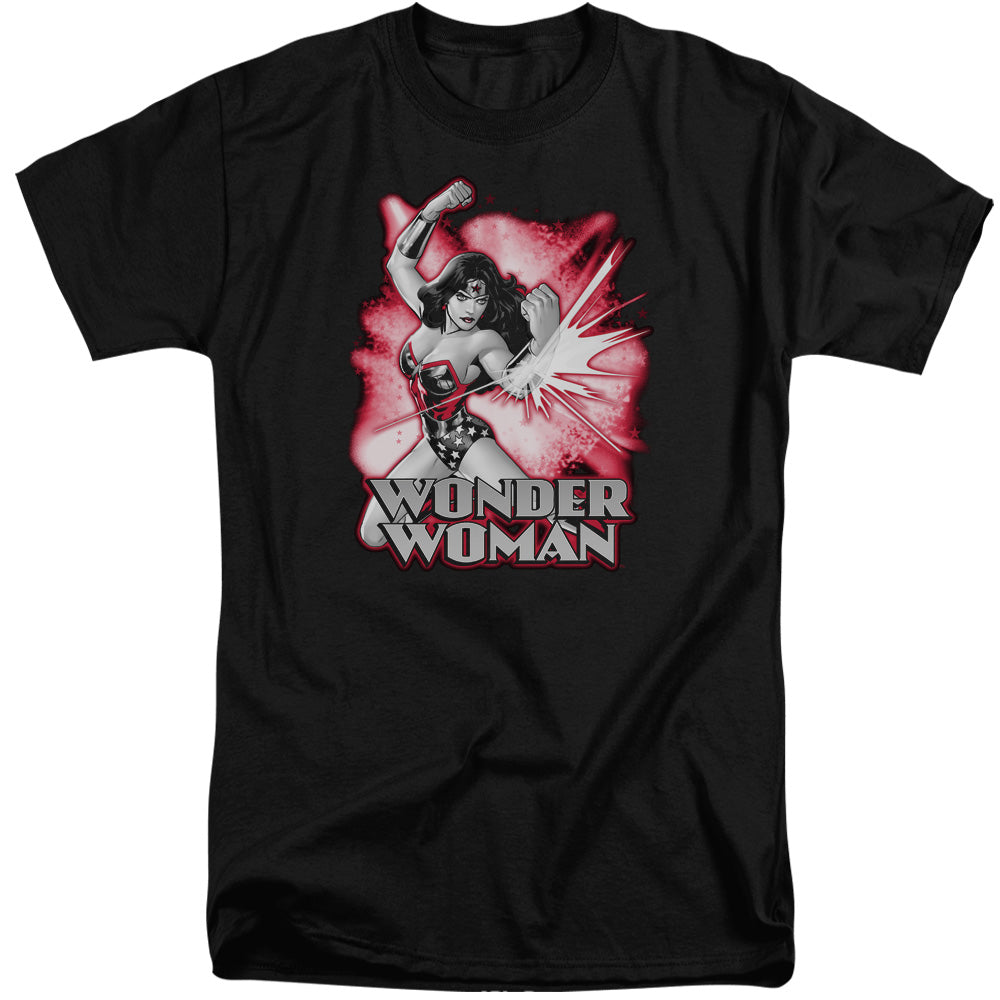 Jla - Wonder Woman Red & Gray - Short Sleeve Adult Tall - Black T-shirt