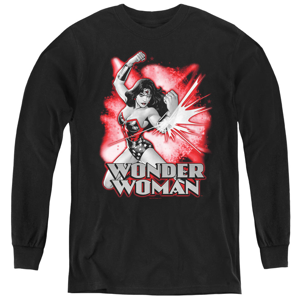 Jla Wonder Woman Red & Gray - Youth Long Sleeve Tee - Black