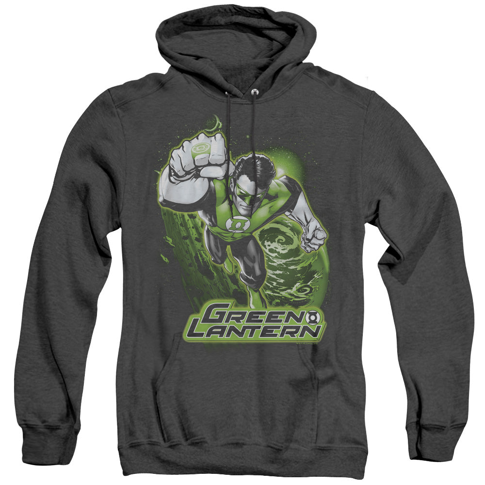 Jla - Green Lantern Green & Gray - Adult Heather Hoodie - Black