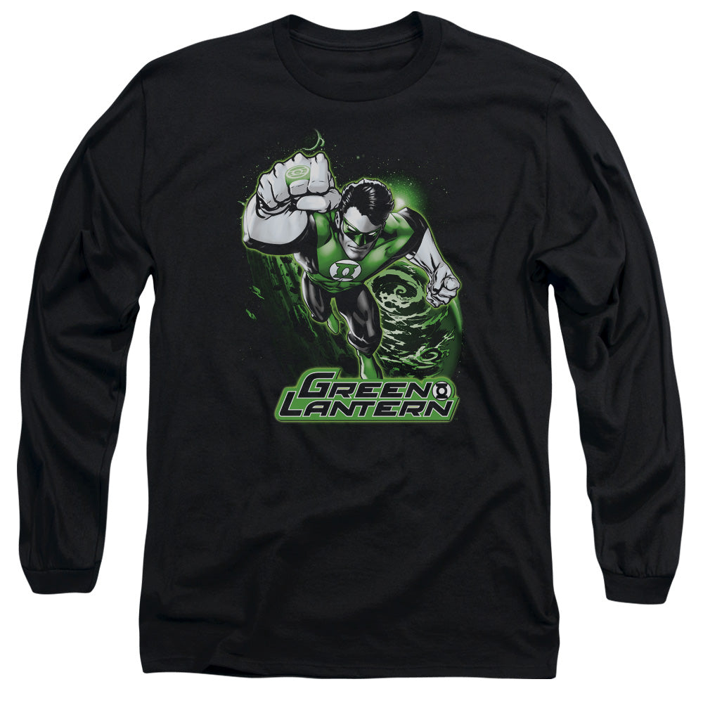 Jla - Green Lantern Green & Gray - Long Sleeve Adult 18/1 - Black T-shirt