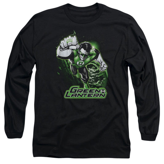 Jla - Green Lantern Green & Gray - Long Sleeve Adult 18/1 - Black T-shirt