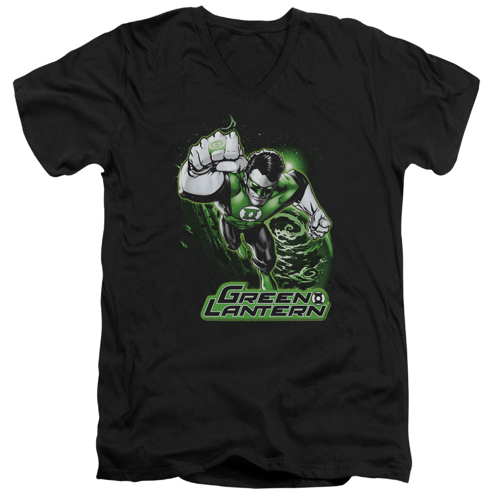 Jla - Green Lantern Green & Gray - Short Sleeve Adult V-neck - Black T-shirt
