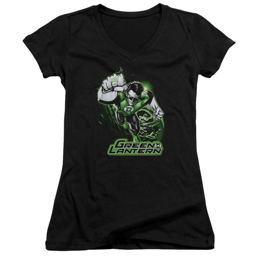 Jla - Green Lantern Green & Gray - Junior V-neck - Black