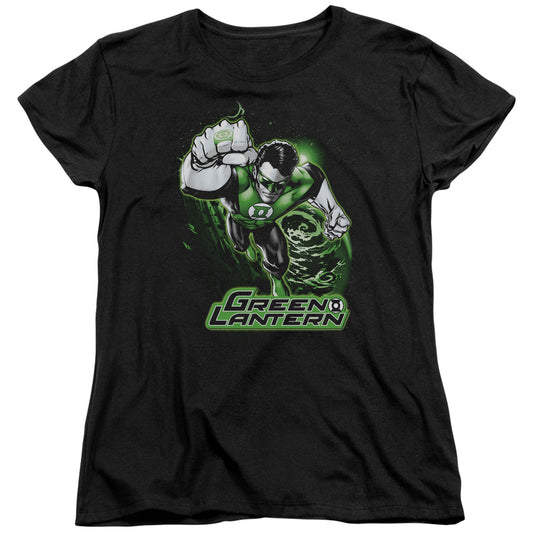 Jla - Green Lantern Green & Gray - Short Sleeve Womens Tee - Black T-shirt