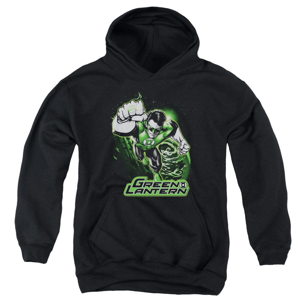 Jla - Green Lantern Green & Gray - Youth Pull-over Hoodie - Black