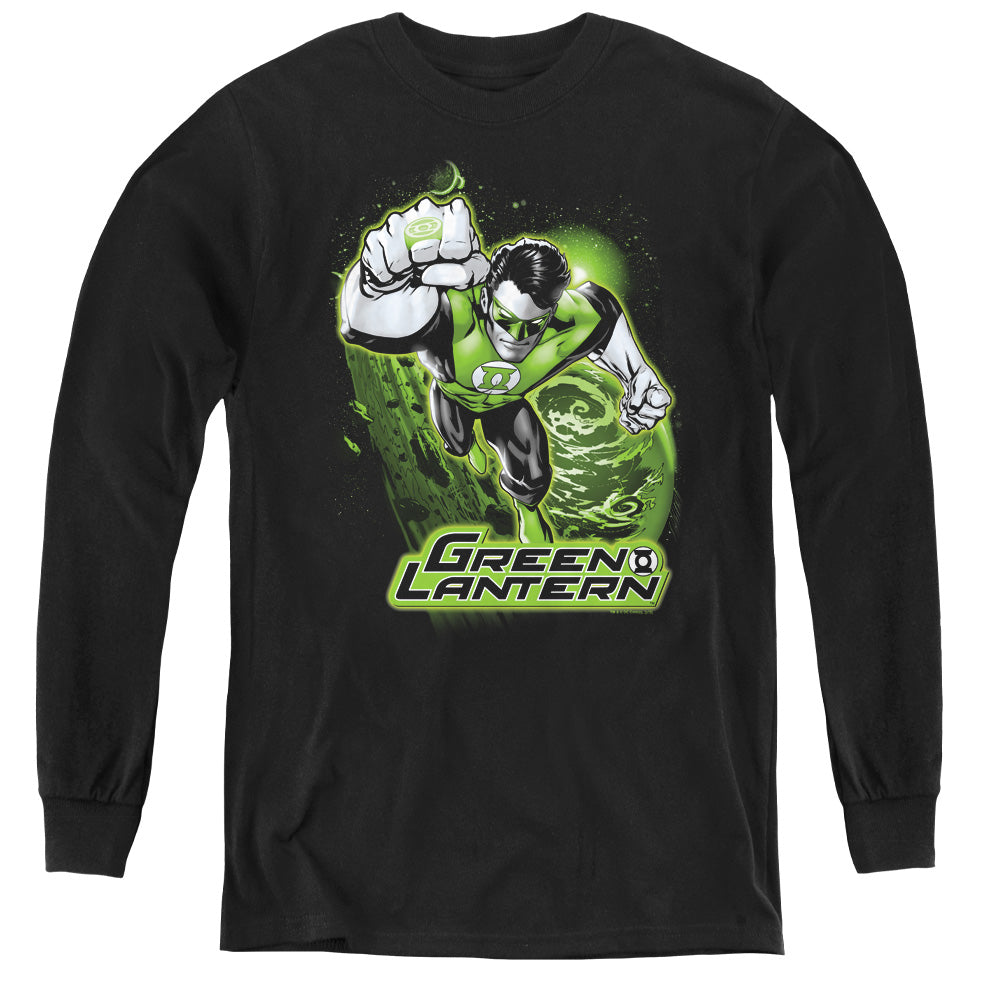 Jla Green Lantern Green & Gray - Youth Long Sleeve Tee - Black