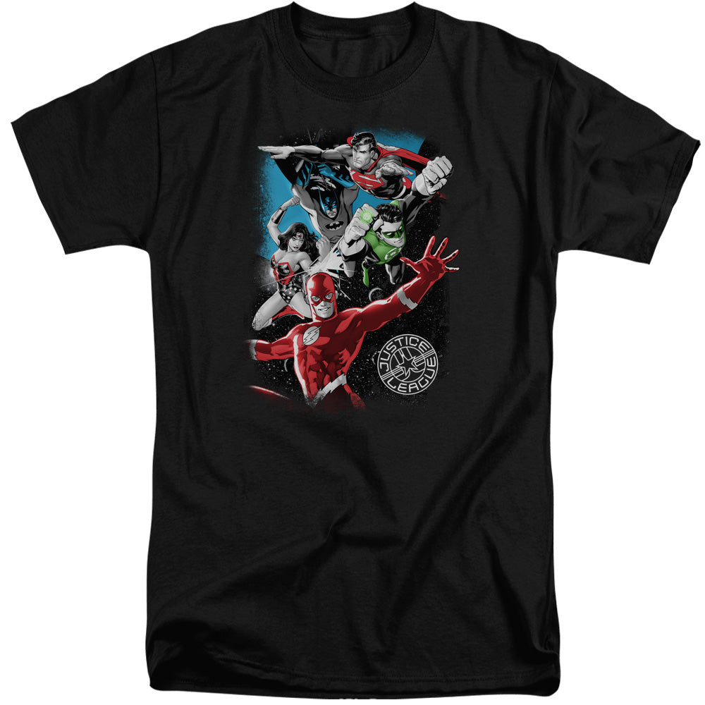Jla - Galactic Attack - Short Sleeve Adult Tall - Black T-shirt