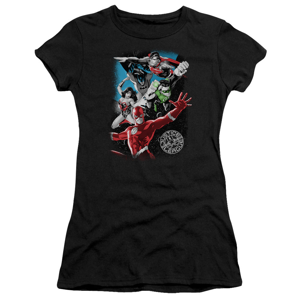 Jla - Galactic Attack - Short Sleeve Junior Sheer - Black T-shirt